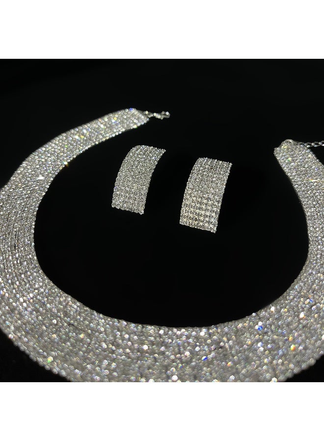Ucanbe Luxury Full Rhinestone Claw Chain Necklace & Earrings Set – Multi-Layer Collar Necklace for Evening Dresses - Image 2